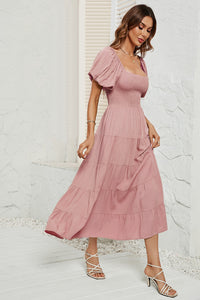 Smocked Square Neck Puff Sleeve Dress