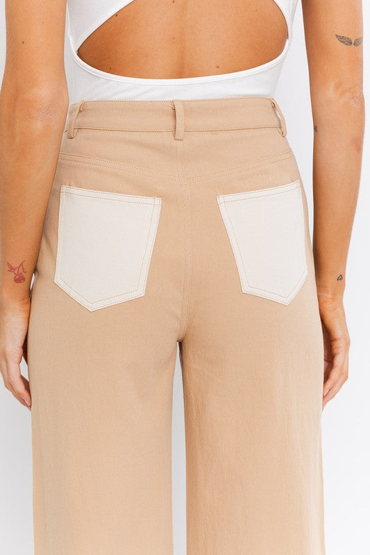 COLOR BLOCK TWILL STRAIGHT PANTS