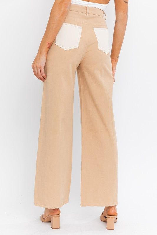 COLOR BLOCK TWILL STRAIGHT PANTS