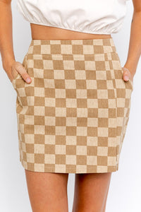 CHECKER BOARD PRINT SLIT MINI SKIRT