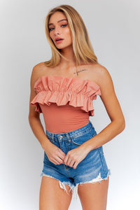 RUFFLE DETAIL TUBE BODYSUIT