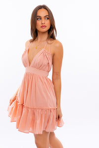 HALTER BABYDOLL TIERED MINI DRESS