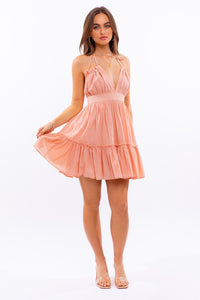 HALTER BABYDOLL TIERED MINI DRESS