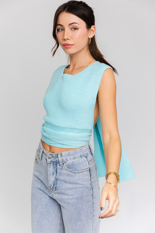 MULTI-TIE SLEEVELESS SWEATER TANK