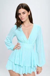 Long Sleeve Tiered Mini Romper