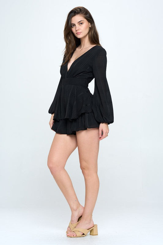 Long Sleeve Tiered Mini Romper