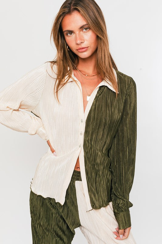 LONG SLEEVE COLLARED BLOUSE TOP