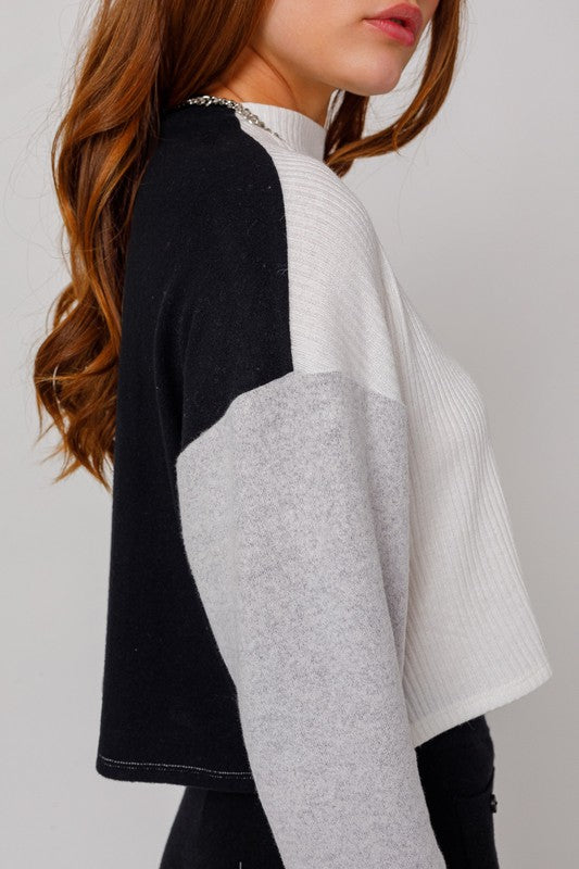 LONG SLEEVE CONTRAST SWEATER TOP