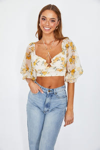 Floral Crop Top Chiffon Ballon Sleeved