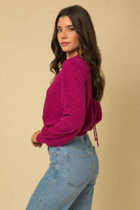 Dare to Be Bold Back Open Tie Sweater Top