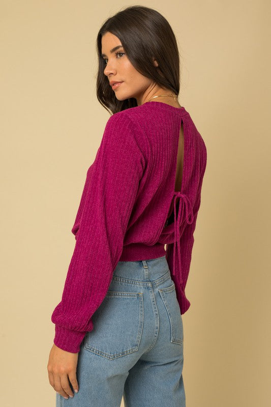 Dare to Be Bold Back Open Tie Sweater Top