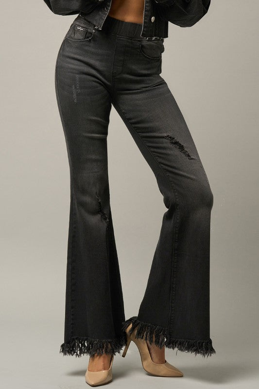 MID-RISE WIDE ELASTIC BANDED FLARE JEANS