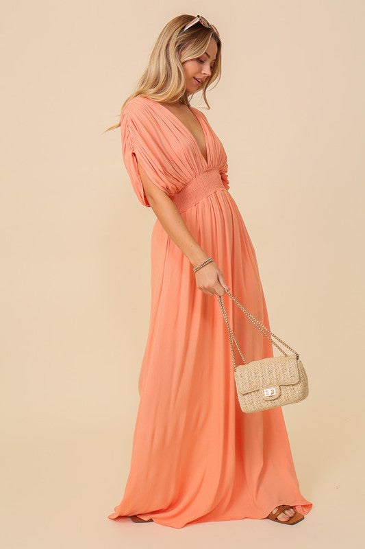 Out & About Long V-neck Maxi Dress