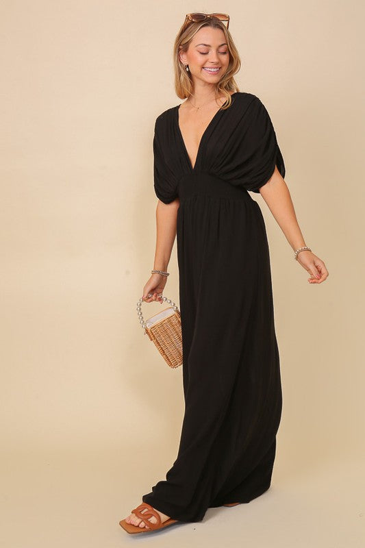 Out & About Long V-neck Maxi Dress