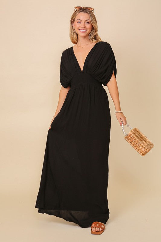 Out & About Long V-neck Maxi Dress