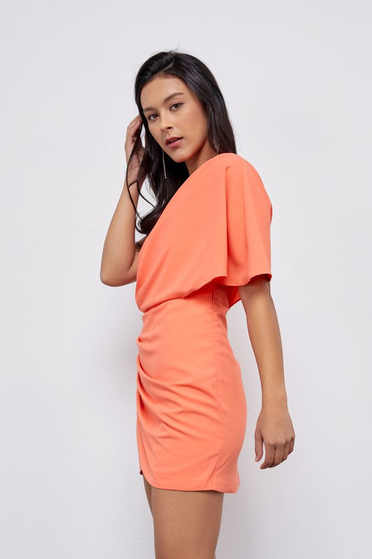 One Shoulder Wrap Mini Dress