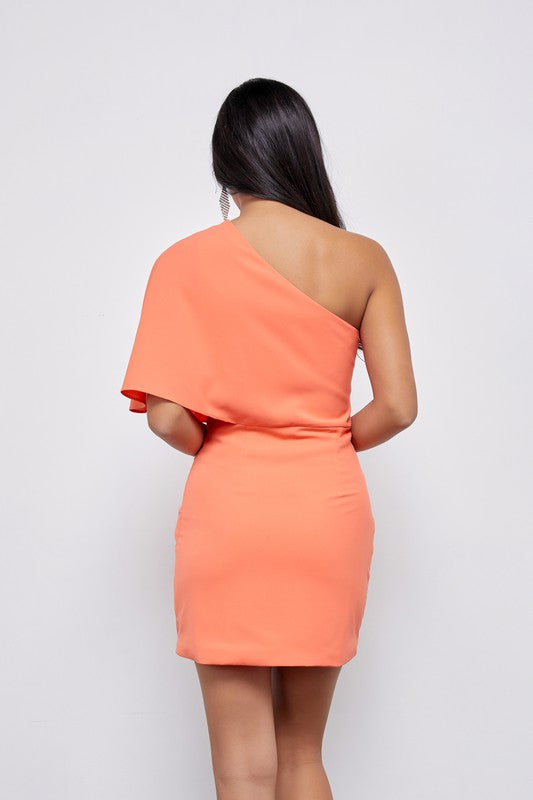 One Shoulder Wrap Mini Dress