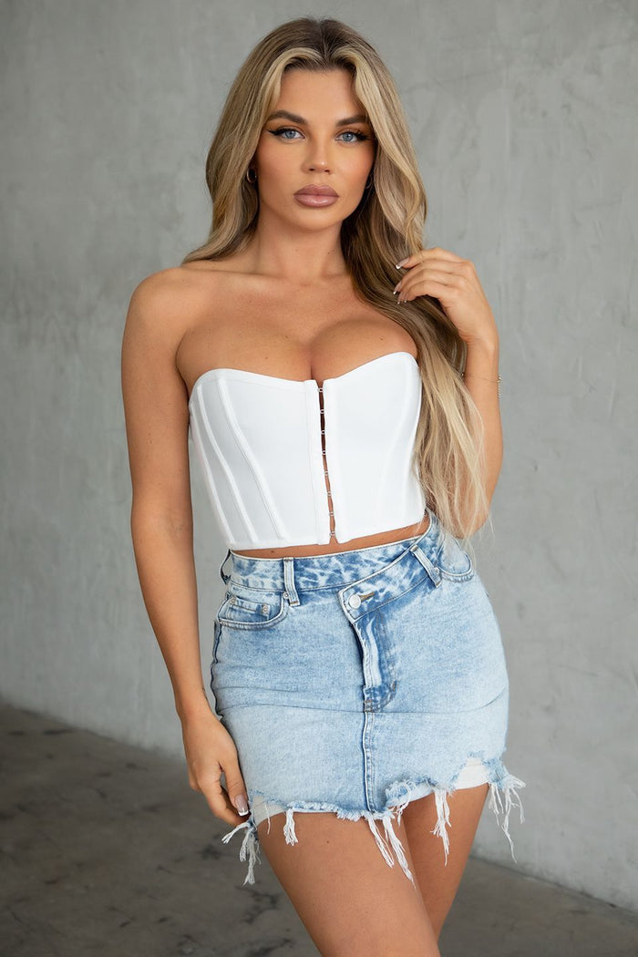 Jolie Mid Rise Denim Straight Mini Skirt