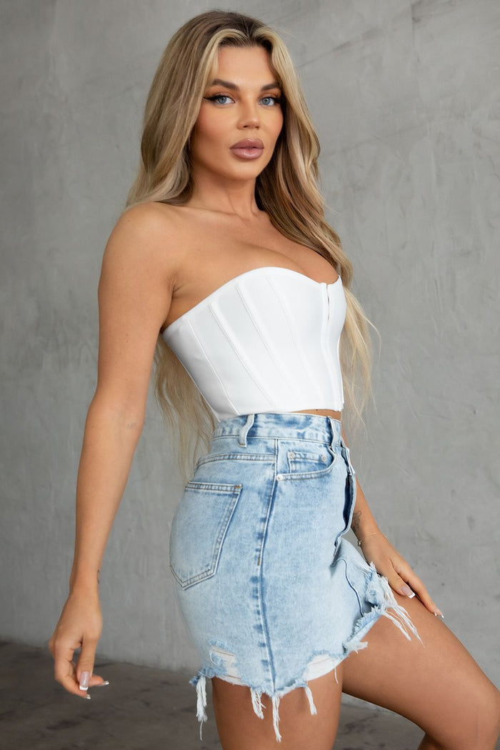 Jolie Mid Rise Denim Straight Mini Skirt