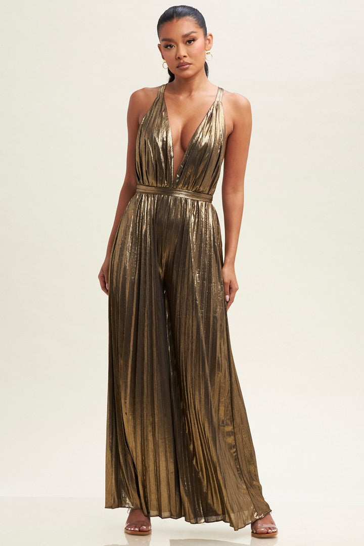 DIVA METALLIC PLEATED JUMPSUIT