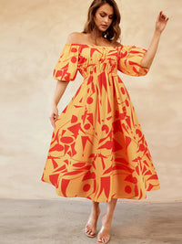 Printed Off-Shoulder Balloon Sleeve Dress