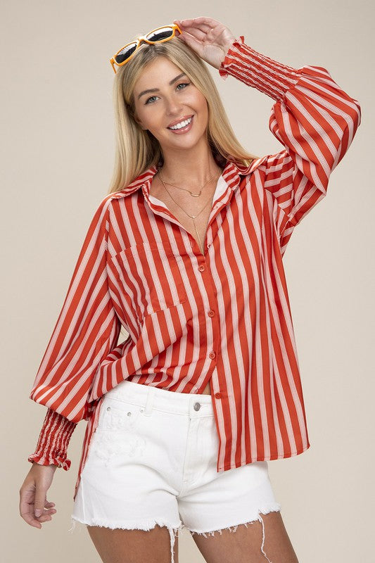 Button Me UP Pleated Blouse