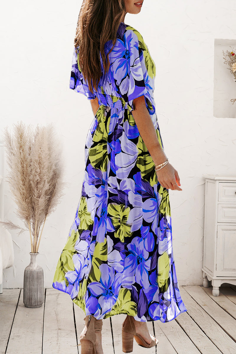 Plunge Printed Split Midi Dress