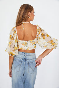 Floral Crop Top Chiffon Ballon Sleeved