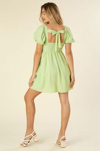 Tie Back With Puff Sleeves Mini Dress