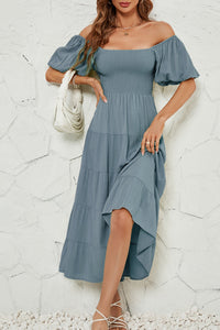 Smocked Square Neck Puff Sleeve Dress