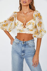 Floral Crop Top Chiffon Ballon Sleeved