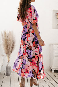 Plunge Printed Split Midi Dress