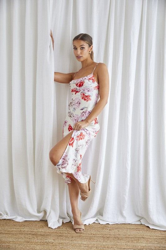 Floral Midi Cowl Neck Slip Midi Dress