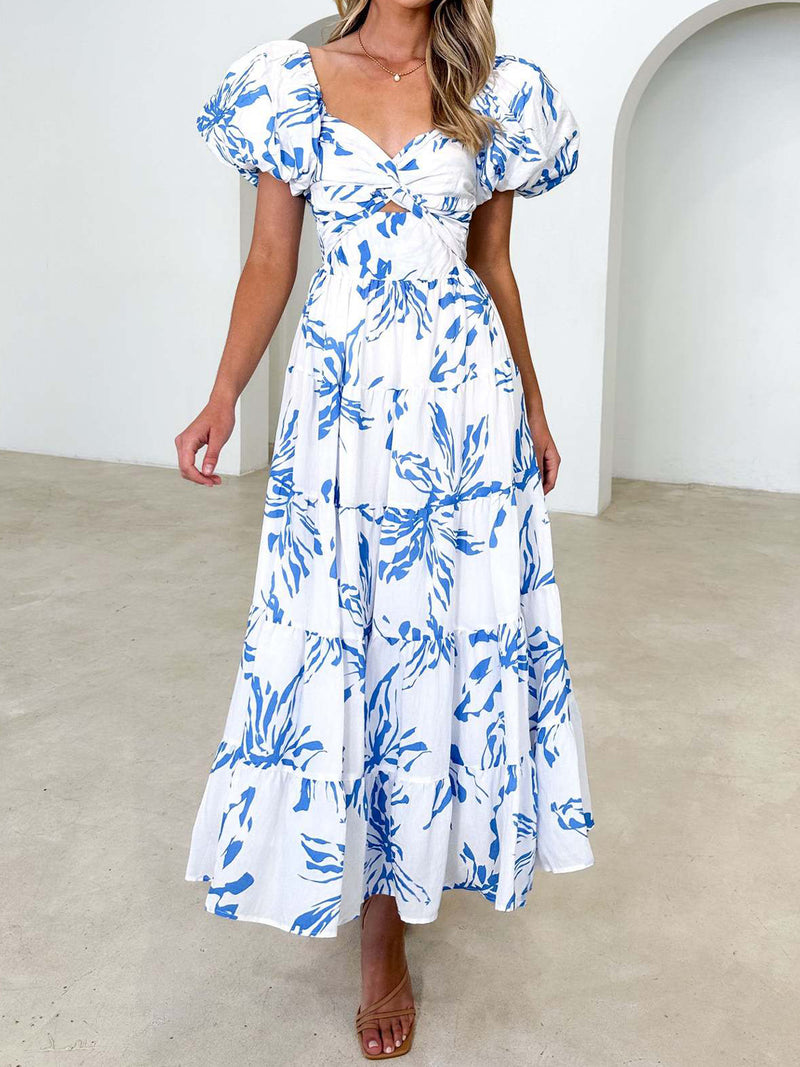 Twisted Printed Puff Sleeve Dress