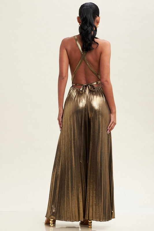 DIVA METALLIC PLEATED JUMPSUIT