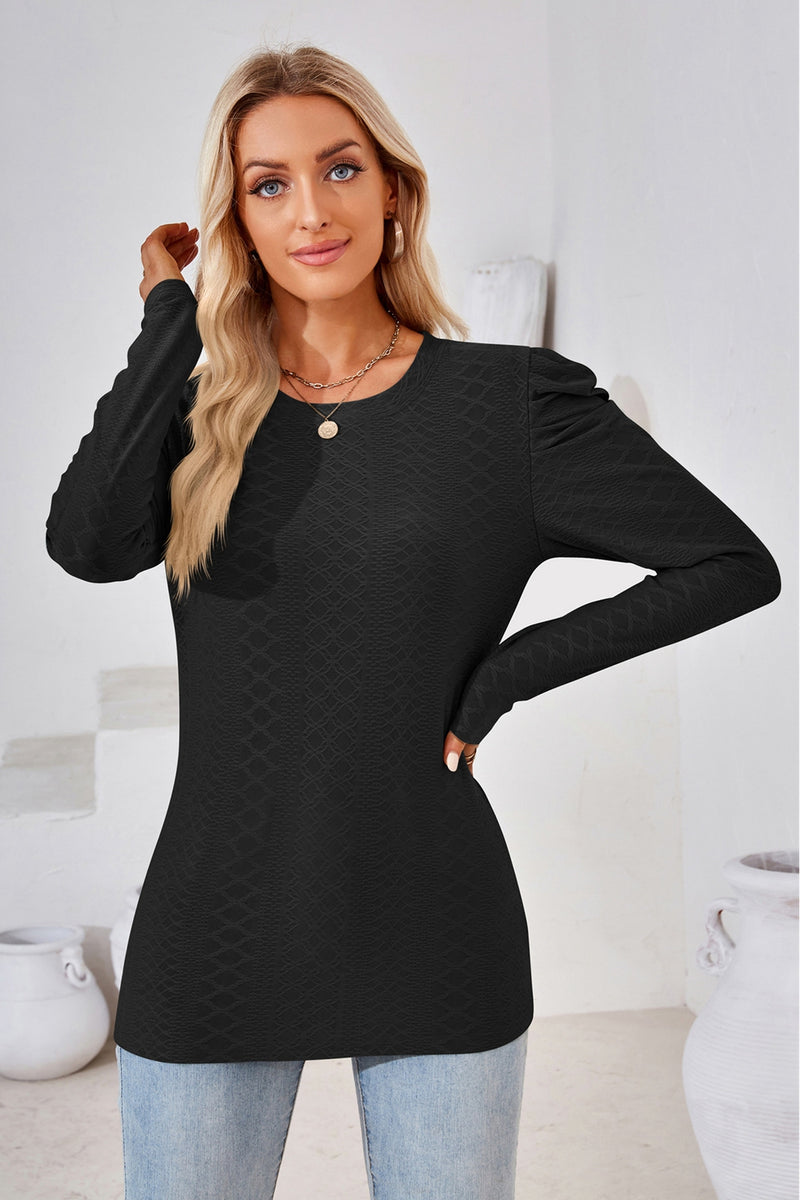 Round Neck Long Sleeve Blouse