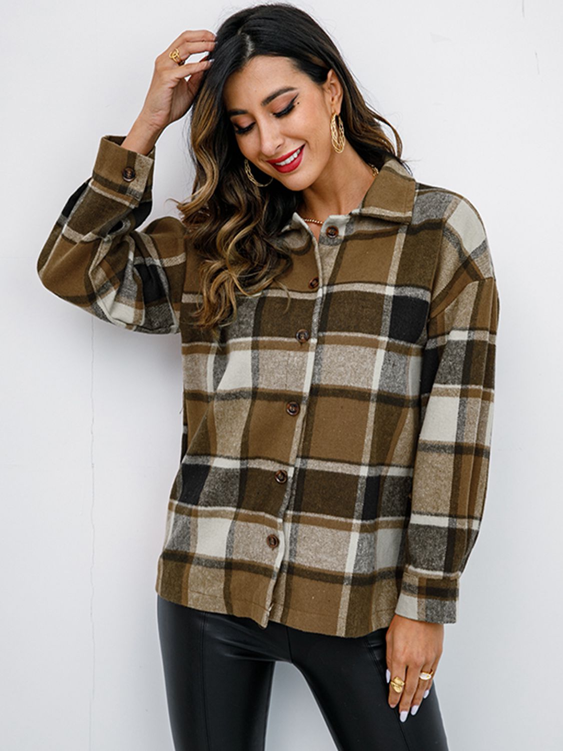 Plaid Button-Down Jacket Sweater