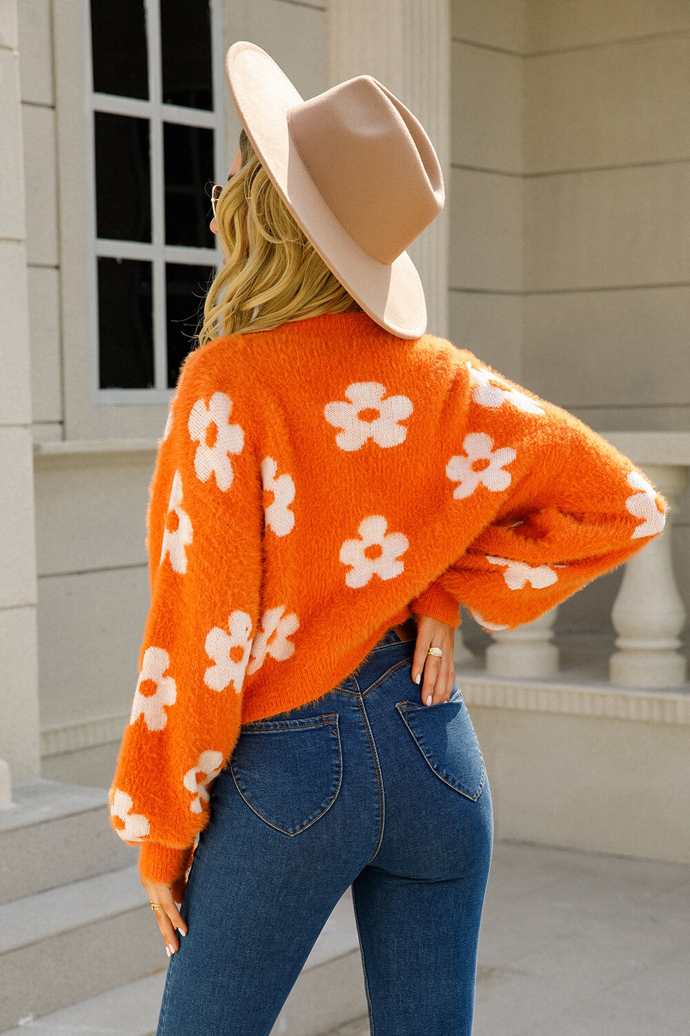 Floral Open Front Fuzzy Cardigan Sweater