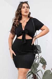 Plus Size Cutout Tie Front Short Sleeve Mini Dress