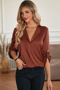 Roll-Tab Sleeve Collared Neck Blouse