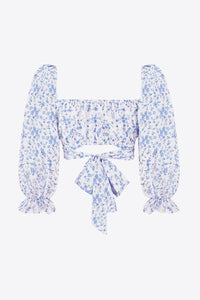 Printed Long Flounce Sleeve Cropped  Crop Top