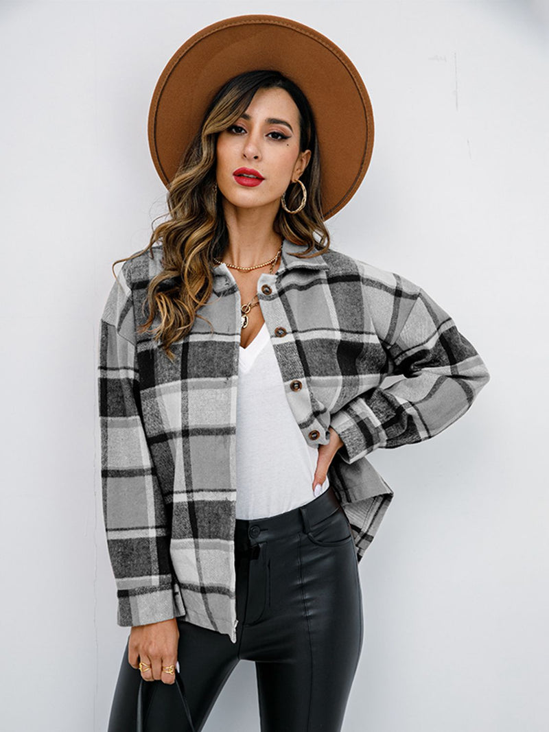 Plaid Button-Down Jacket Sweater