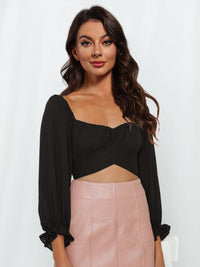 Flounce Sleeve Tie Back Crop Top