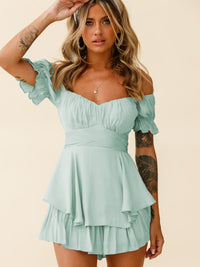 Off Shoulder Flounce Sleeve Romper