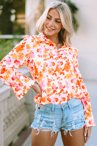 Floral Collared Neck Long Sleeve Blouse