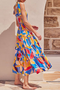 Floral Tie Shoulder Smocked Tiered Maxi Dress