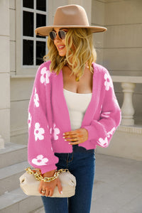 Floral Open Front Fuzzy Cardigan Sweater