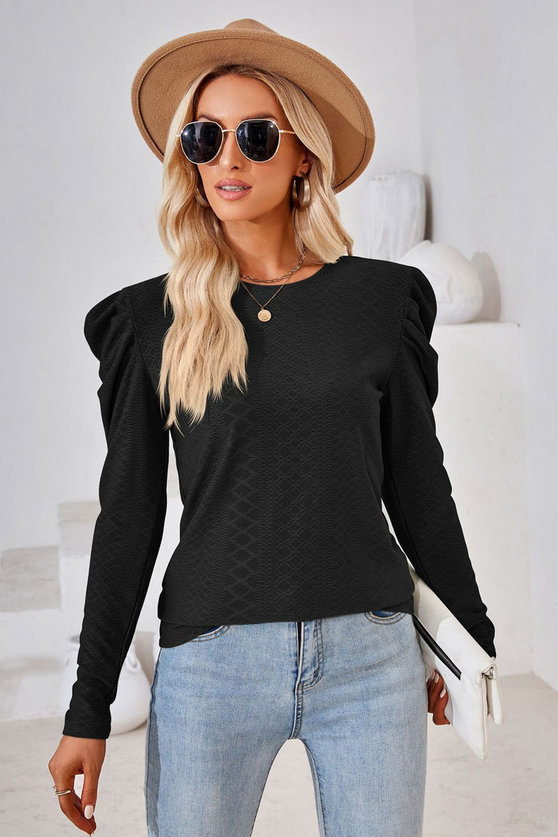 Round Neck Long Sleeve Blouse