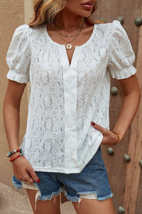 Notched Neck Puff Sleeve Blouse