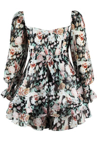 Floral Sweetheart Neck Flounce Sleeve Romper